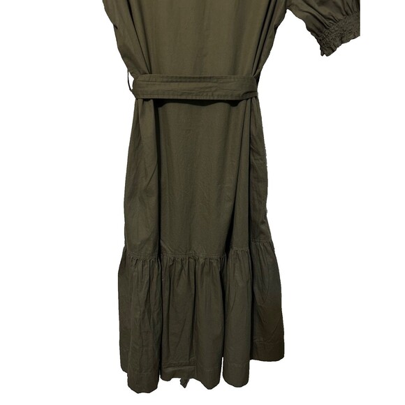 Free Assembly Ruffle Neck Belted‎ Midi Dress Short Sleeve Green XL - Picture 10 of 15
